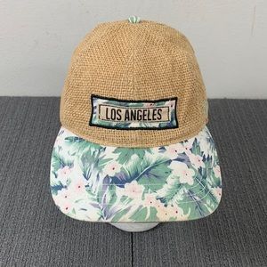 Los Angeles Snapback Hat Unisex Tan Straw Floral Brim Baseball Cap Essencial